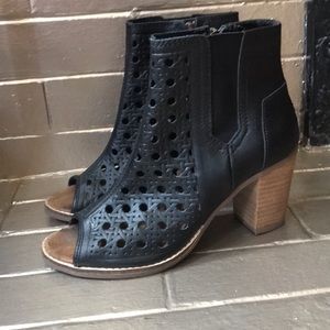 Basketweave Leather Peep Toe Bootie